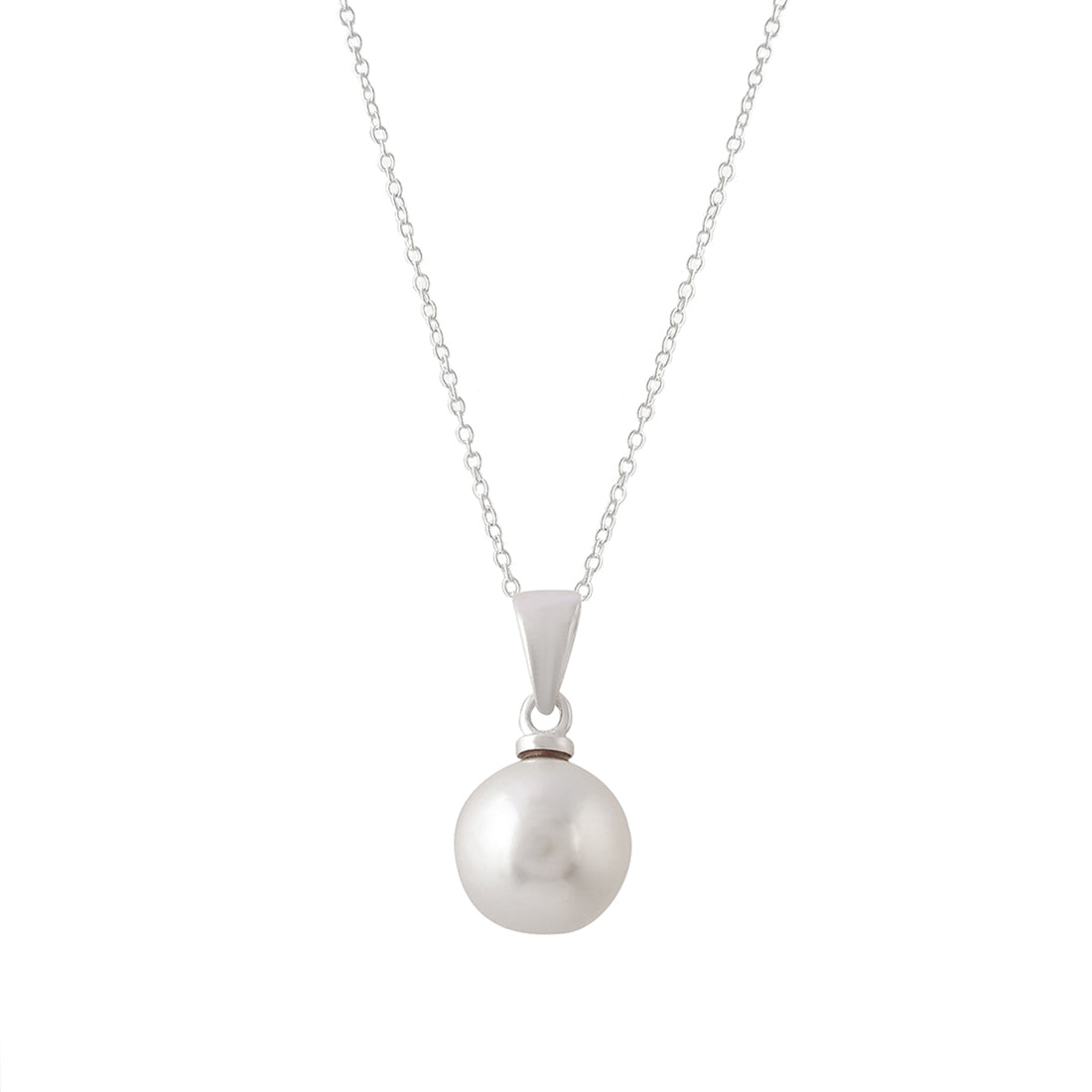 Women's Round White Pearls Embellished Sterling Silver Pendant Set - Voylla