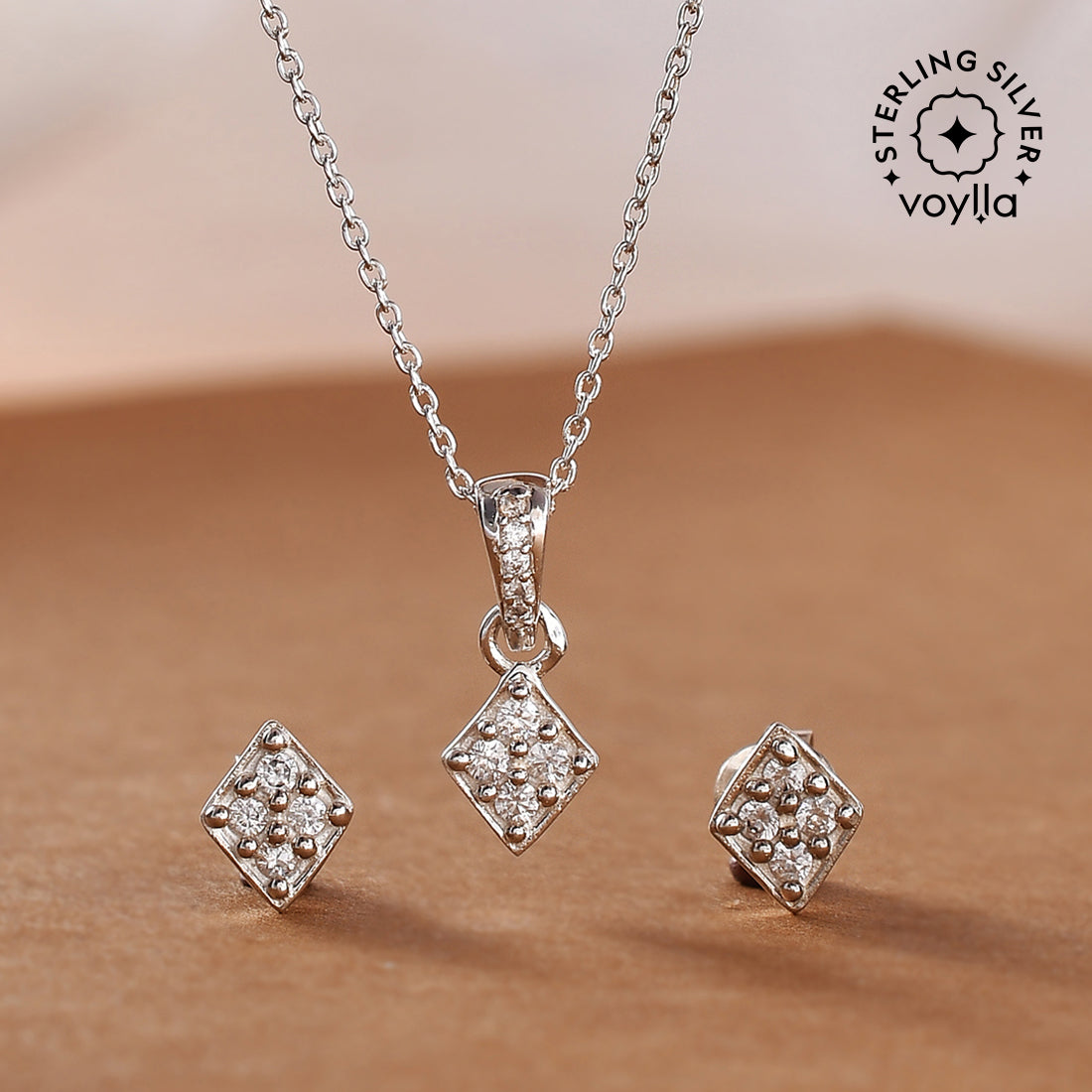 Women's 925 Sterling Silver With Cubic Zirconia Set In Diamond Shape - Voylla