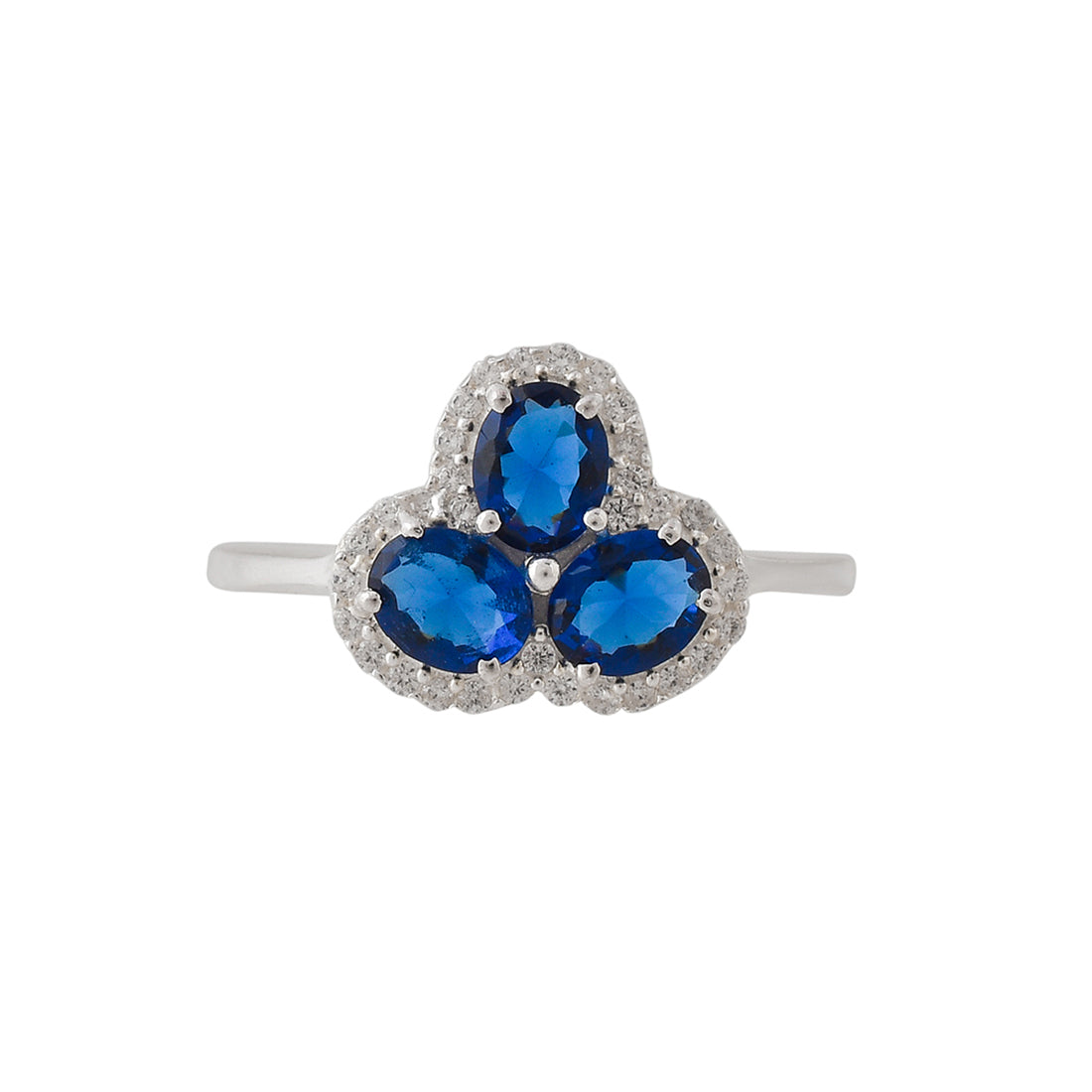 Women's Round Cut Sapphires Cluster Setting Adjustable Sterling Silver Ring - Voylla
