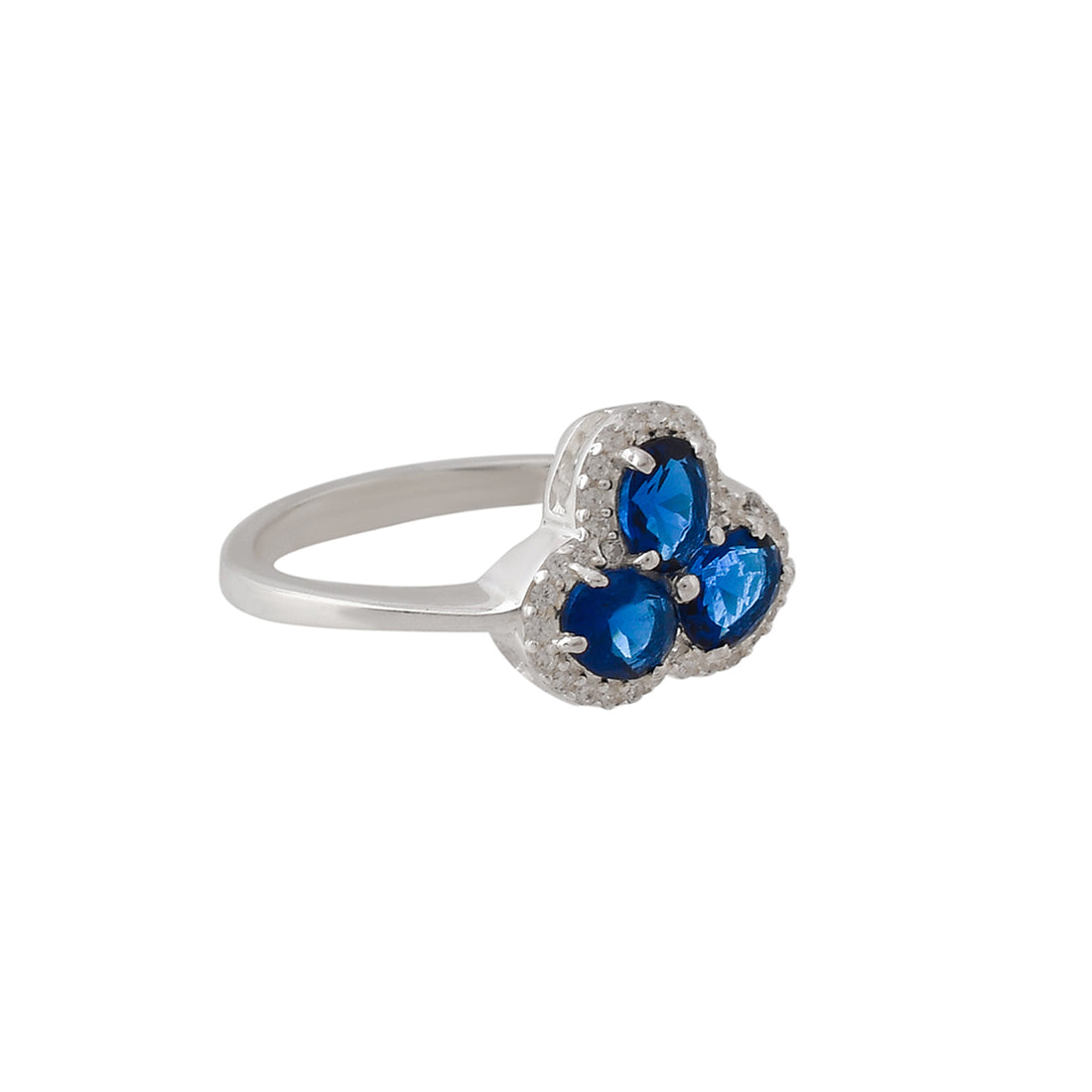 Women's Round Cut Sapphires Cluster Setting Adjustable Sterling Silver Ring - Voylla