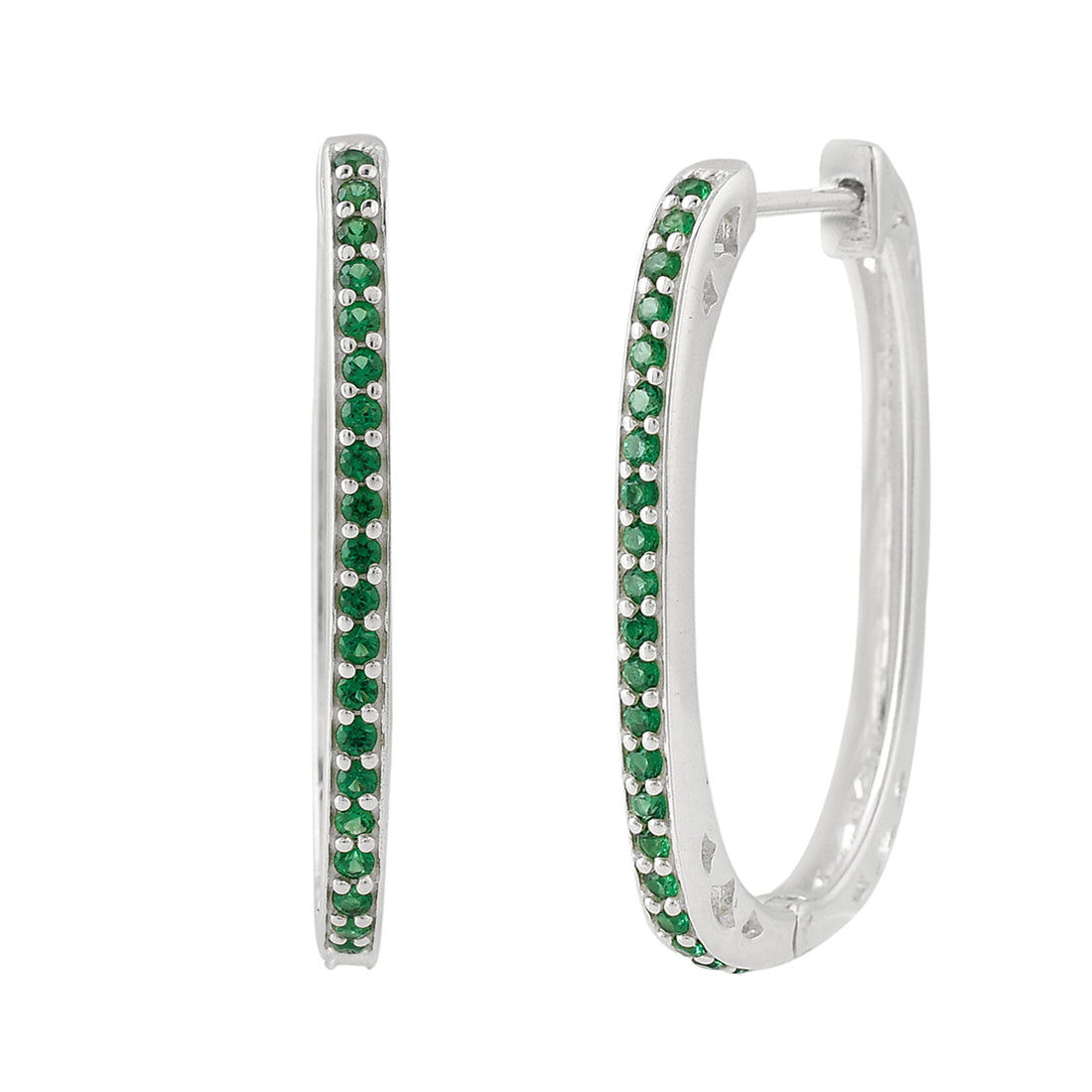 Women's Green Cz Stone Square Hoop Earring Set In 925 Sterling Silver - Voylla