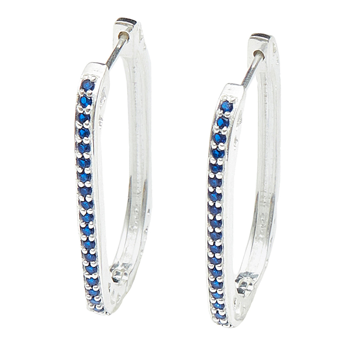 Women's Blue Cz Stone Square Hoop Earring Set In 925 Sterling Silver - Voylla