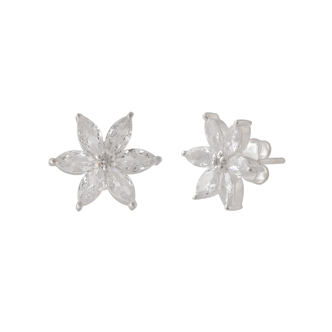 Women's Floral Motif Silver Plated 925 Sterling Silver Earrings - Voylla