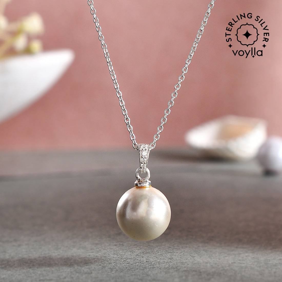 Women's Round White Pearls Silver Plated Sterling Silver Pendant - Voylla