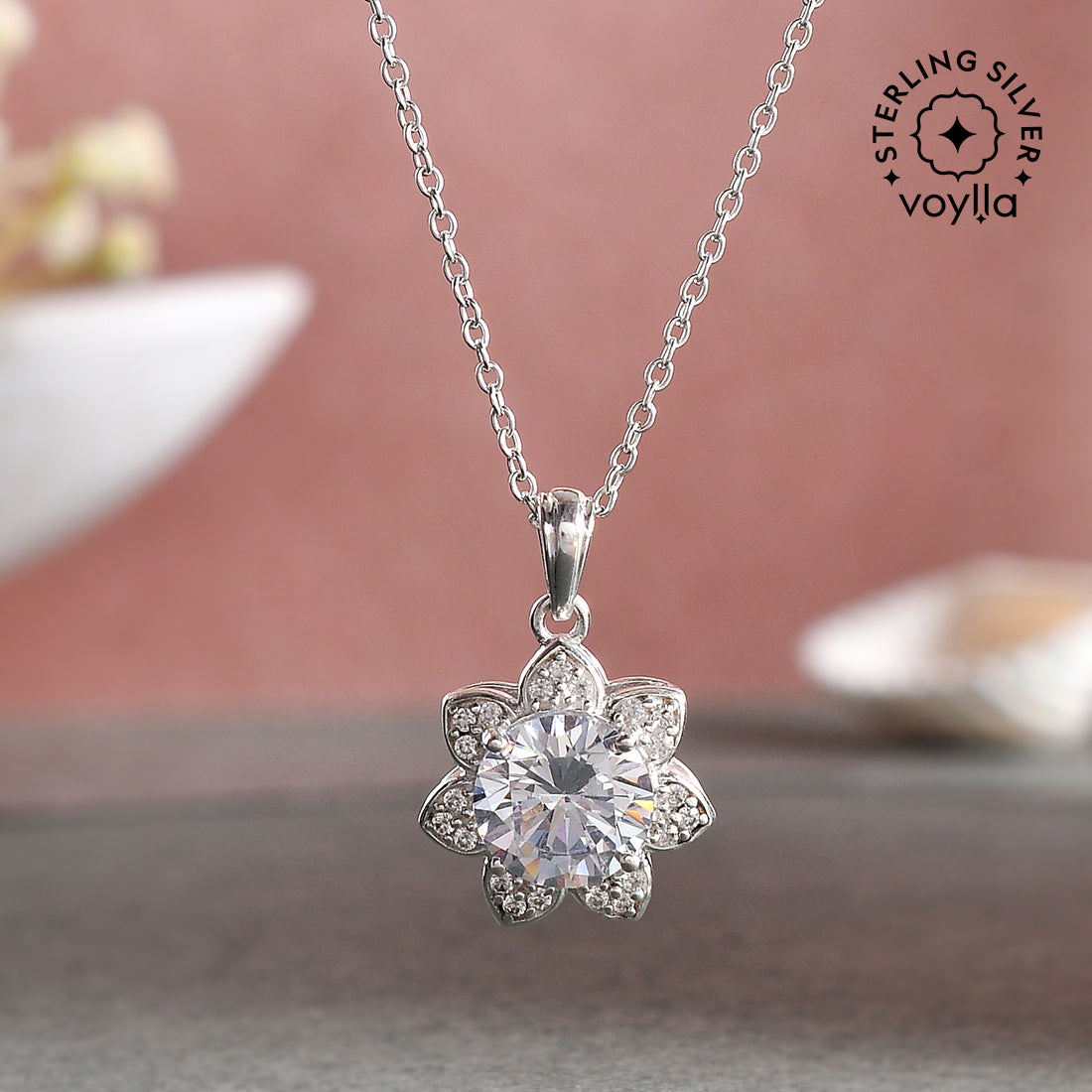 Women's Floral Style 925 Sterling Silver Pendant - Voylla