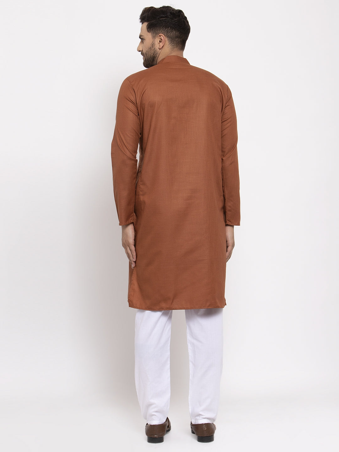 Men's Brown Cotton Solid Kurta Only ( KO 611 Brown ) - Virat Fashions