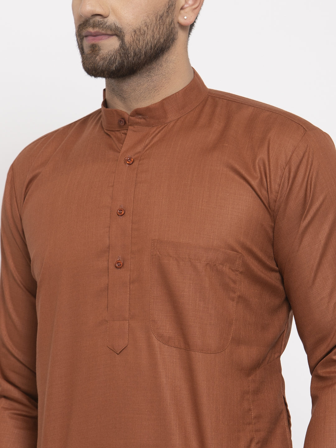 Men's Brown Cotton Solid Kurta Only ( KO 611 Brown ) - Virat Fashions