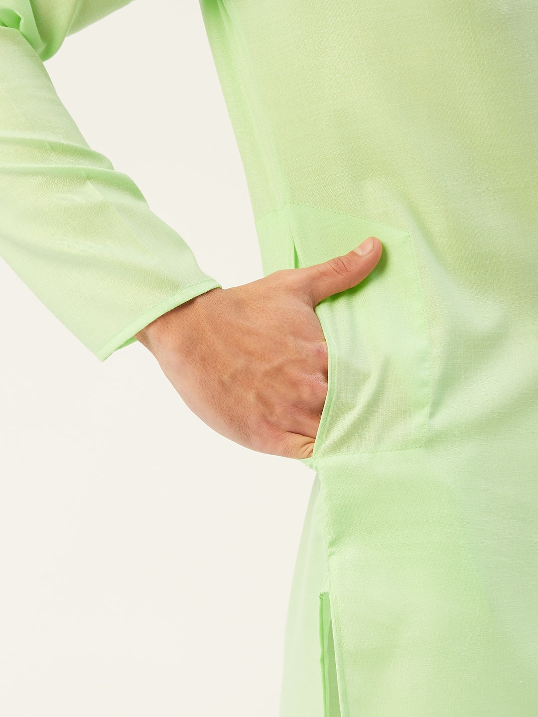 Men's Lime Cotton Solid Kurta Only ( KO 611 Lime ) - Virat Fashions