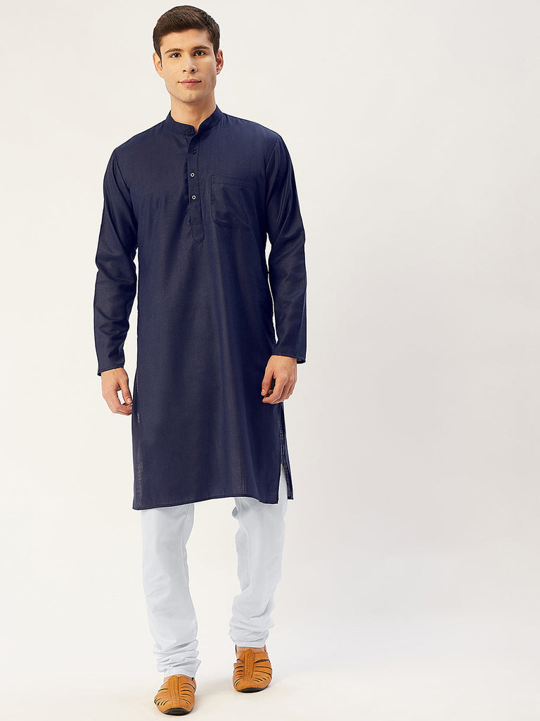 Men's Navy Cotton Solid Kurta Only ( KO 611 Navy )
