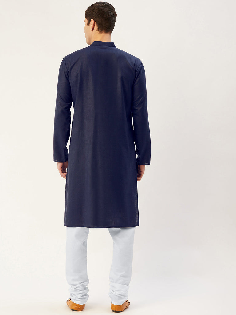 Men's Navy Cotton Solid Kurta Payjama Sets ( JOKP 611 Navy )