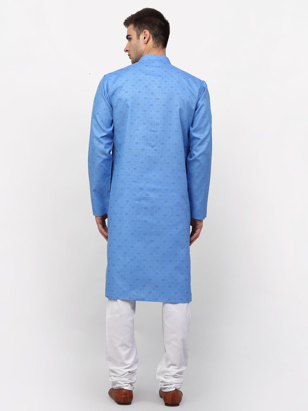 Men's Sky Printed Cotton Kurta Payjama Sets ( JOKP 614 Sky ) - Virat Fashions