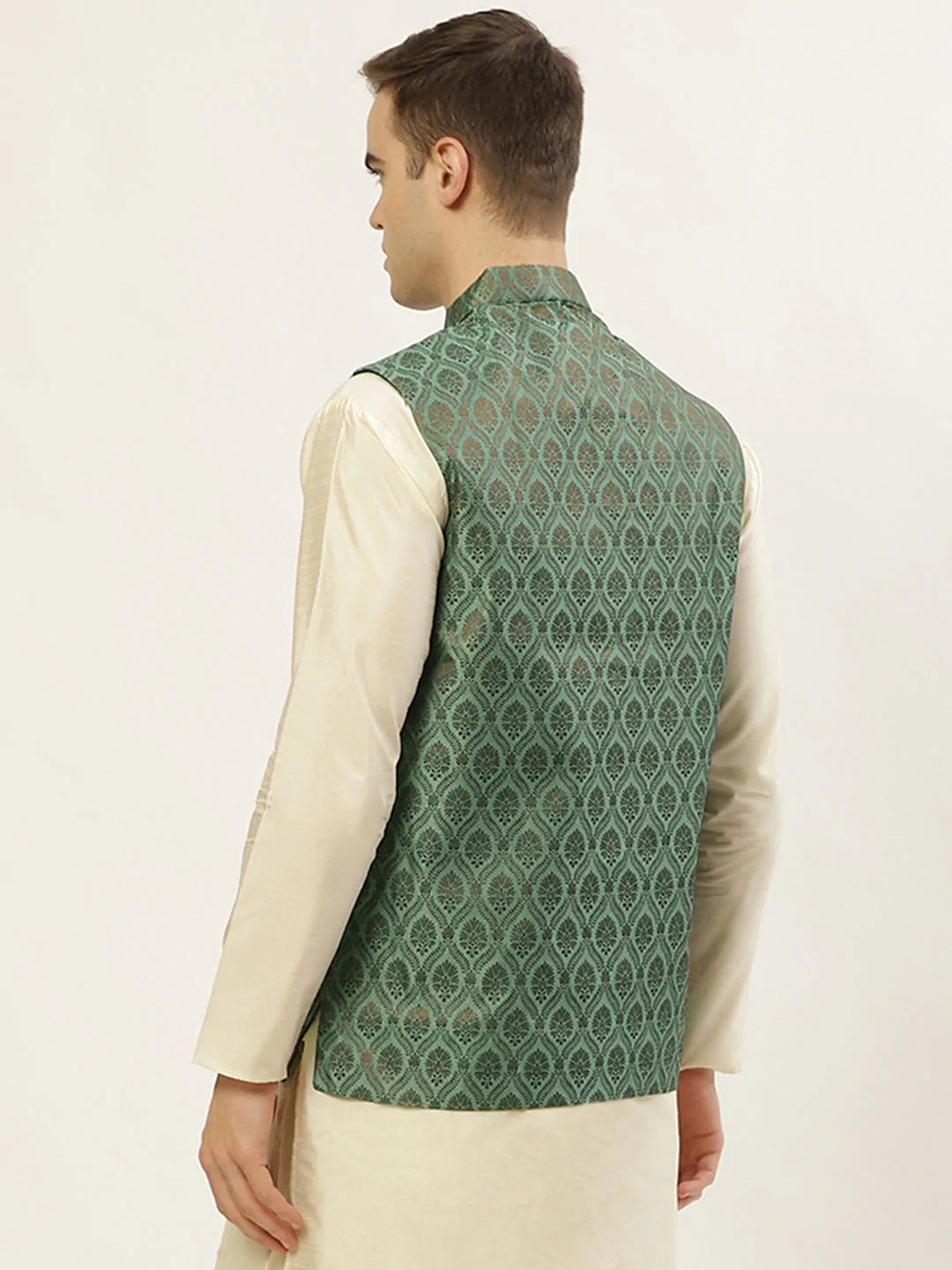 Men's Green Self-Designed Waistcoat ( JOWC 4028Green ) - Virat Fashions
