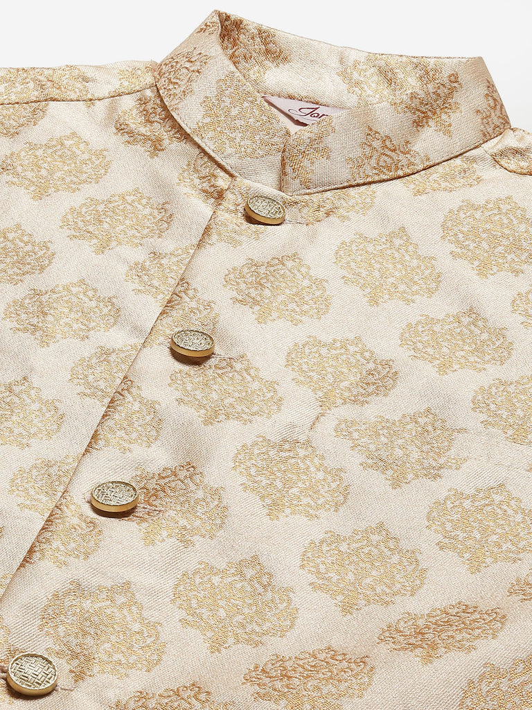 Men's Cream Printed Nehru Jacket ( JOWC 4032Cream )