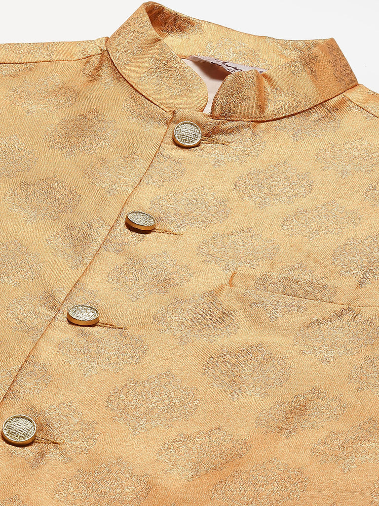 Men's Peach Printed Nehru Jacket ( JOWC 4032Peach )