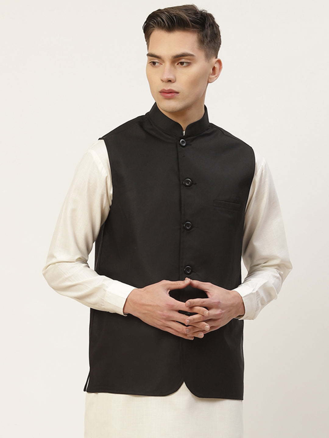 Men's Black Solid Nehru Jacket ( JOWC 4033Black ) - Virat Fashions