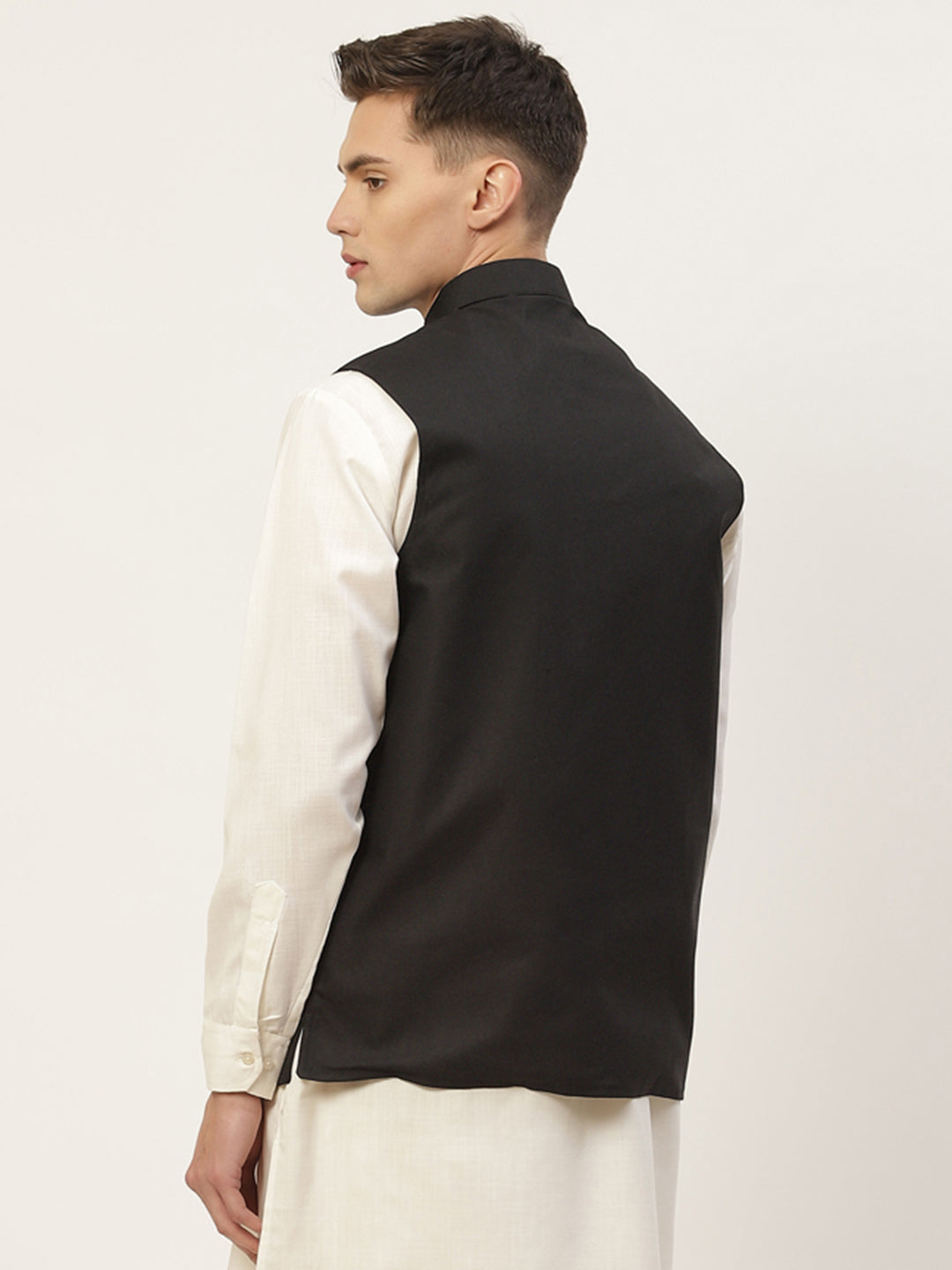 Men's Black Solid Nehru Jacket ( JOWC 4033Black ) - Virat Fashions