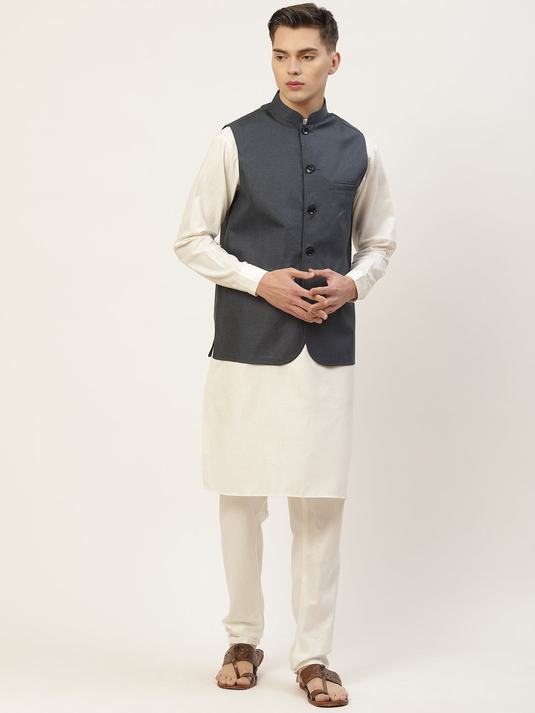 Men's Teal Solid Nehru Jacket ( JOWC 4033Teal ) - Virat Fashions