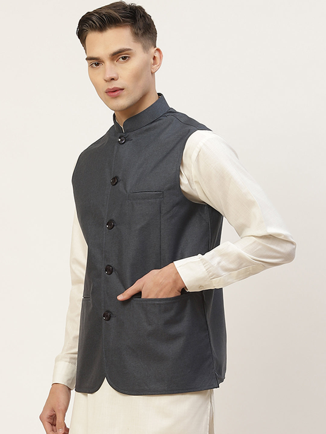 Men's Teal Solid Nehru Jacket ( JOWC 4033Teal ) - Virat Fashions