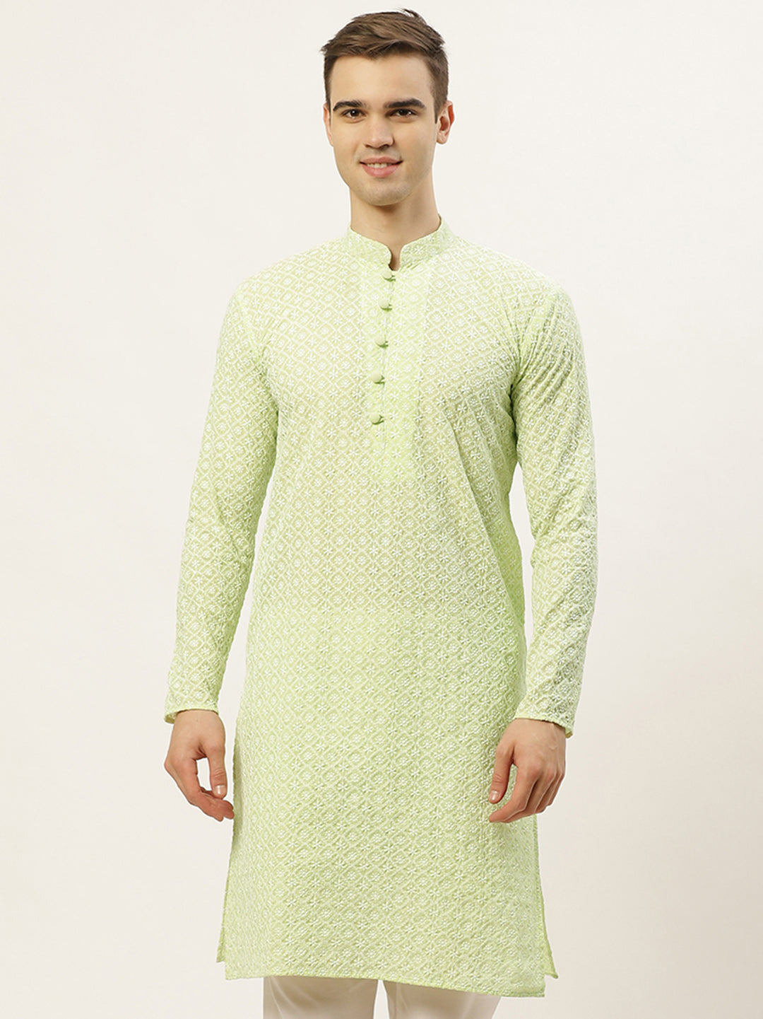 Men's Green Embroidered Kurta Only ( KO 626 Green ) - Virat Fashions