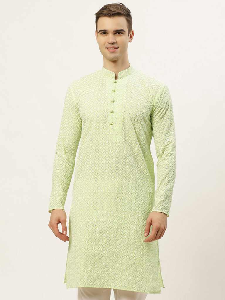 Men's Green Embroidered Kurta Only ( KO 626 Green )