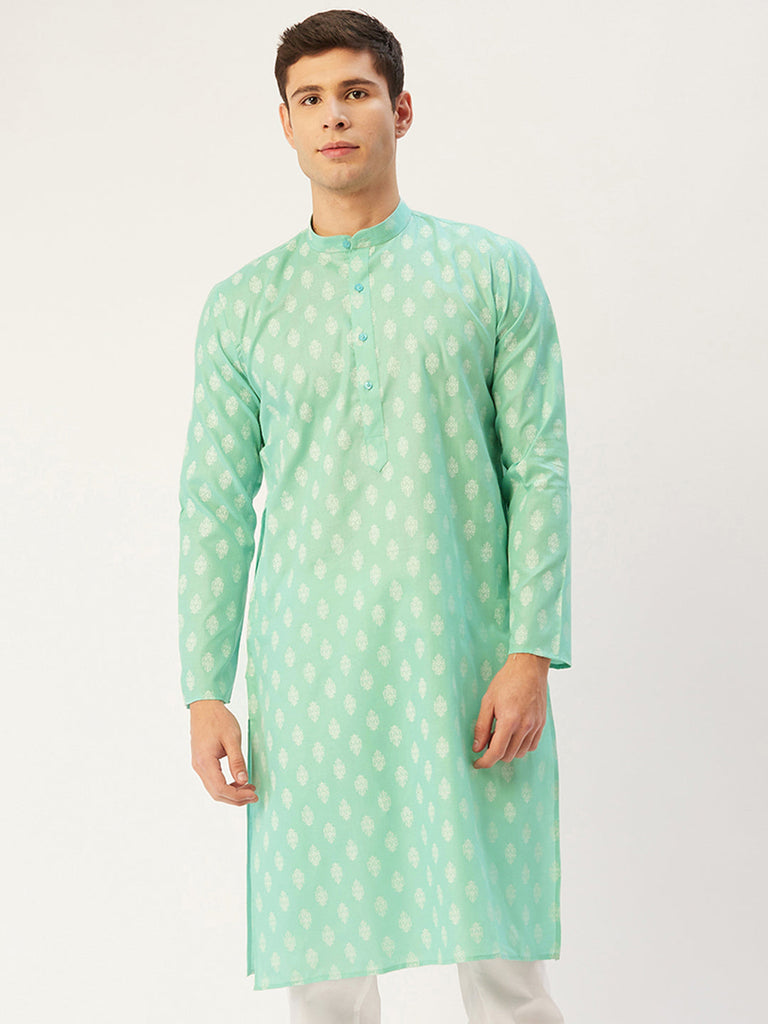 Men's Green Cotton Floral printed kurta Only( KO 650 Green )