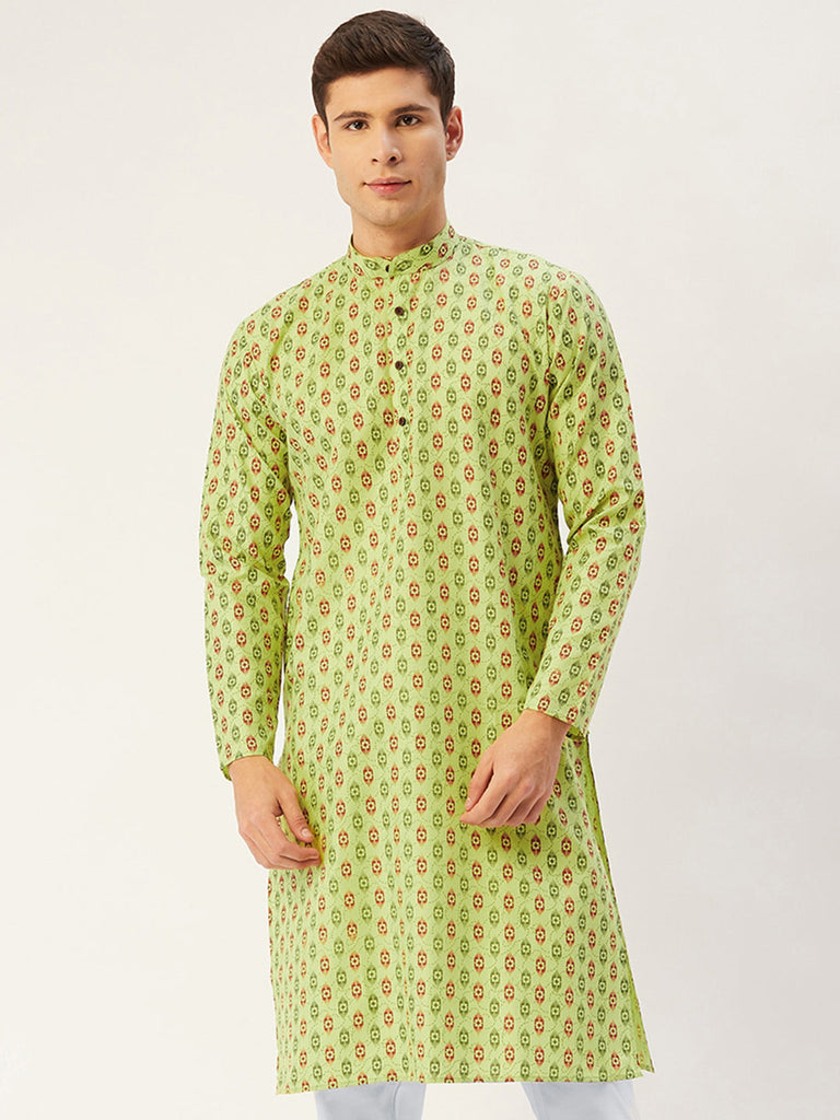 Men's Green Cotton Ikat printed kurta Only( KO 651 Green )