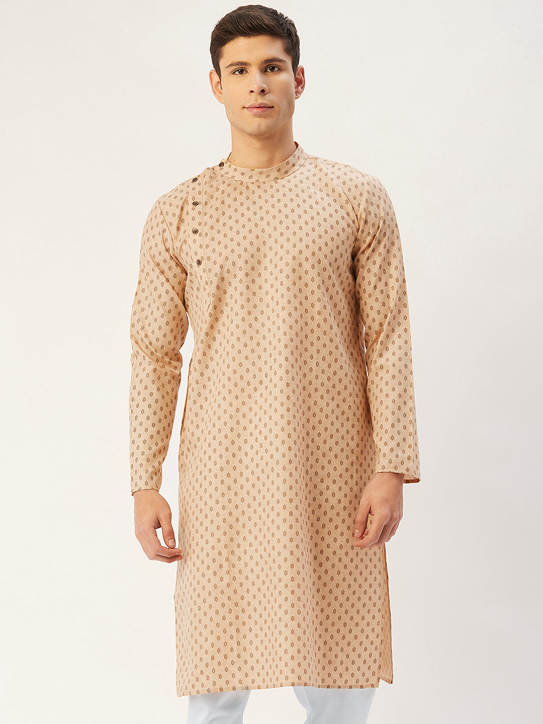 Men's Beige Cotton printed kurta Only( KO 652 Beige ) - Virat Fashions