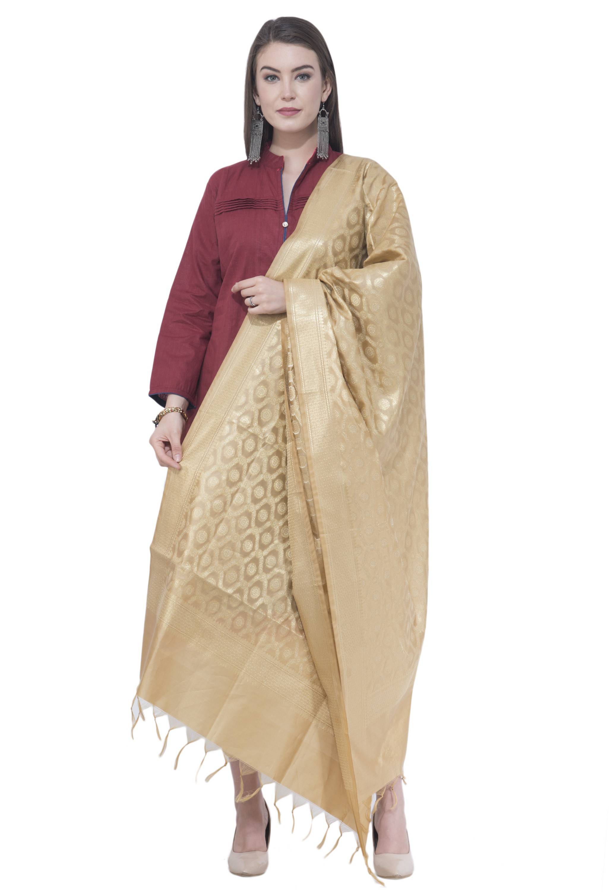 A R SILK Golden Color Vns pastle Chanderi cotton Dupattas and Chunnis