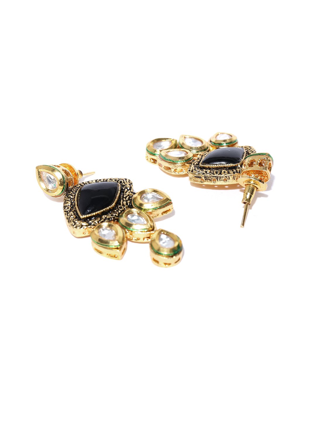 Women's  Black Stones Kundan Pearls Gold Plated Jewellery Set - Priyaasi
