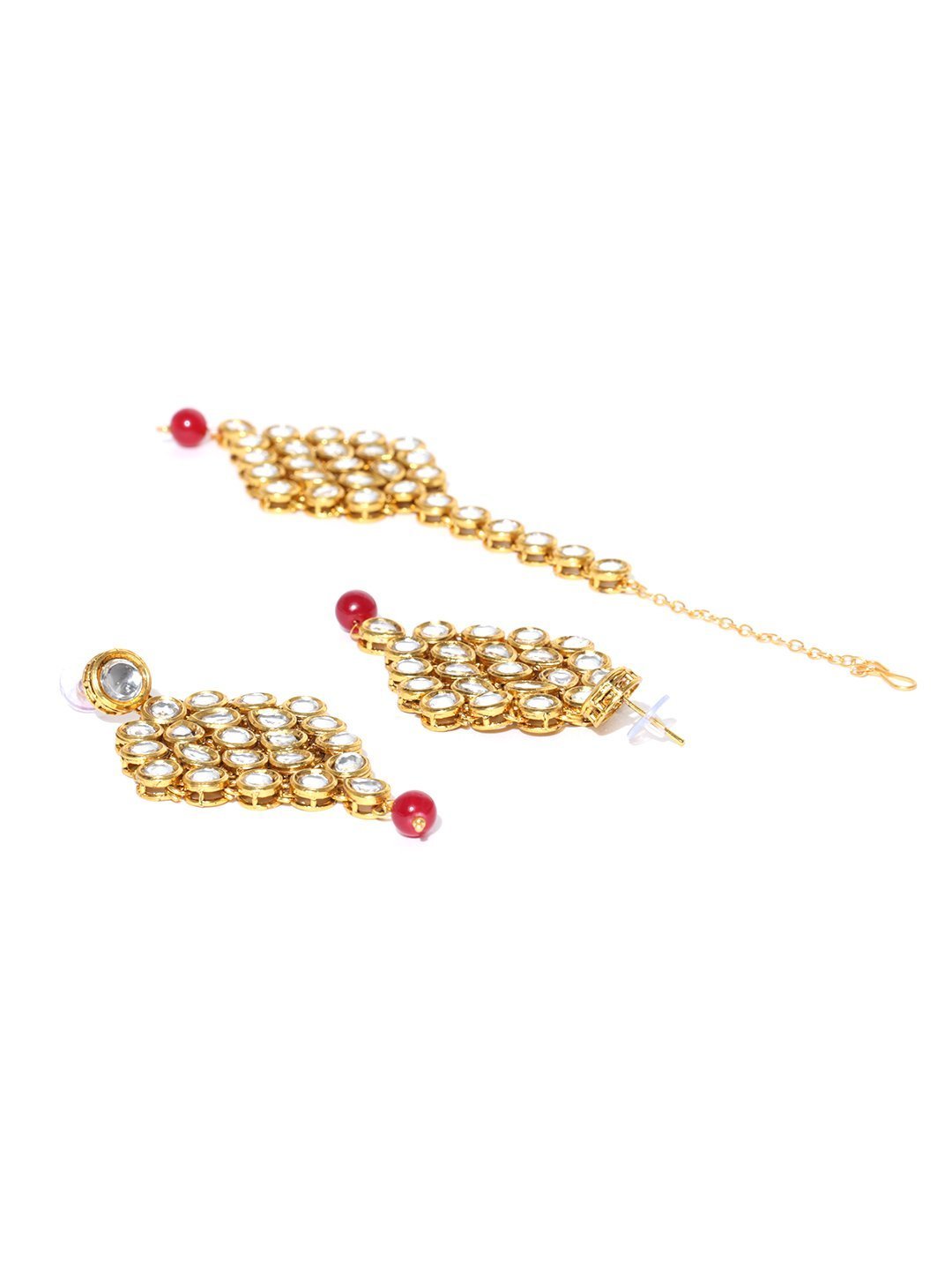Women's Kundan Ruby Gold Plated MaangTika Jewellery Set - Priyaasi