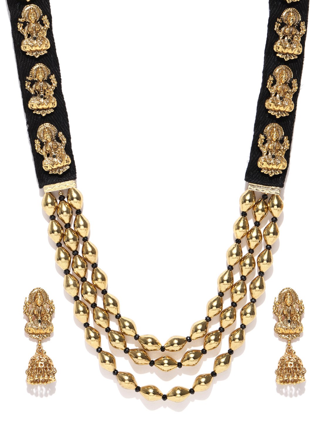 Women's  Black Gold Plated Temple Jewellery Set - Priyaasi
