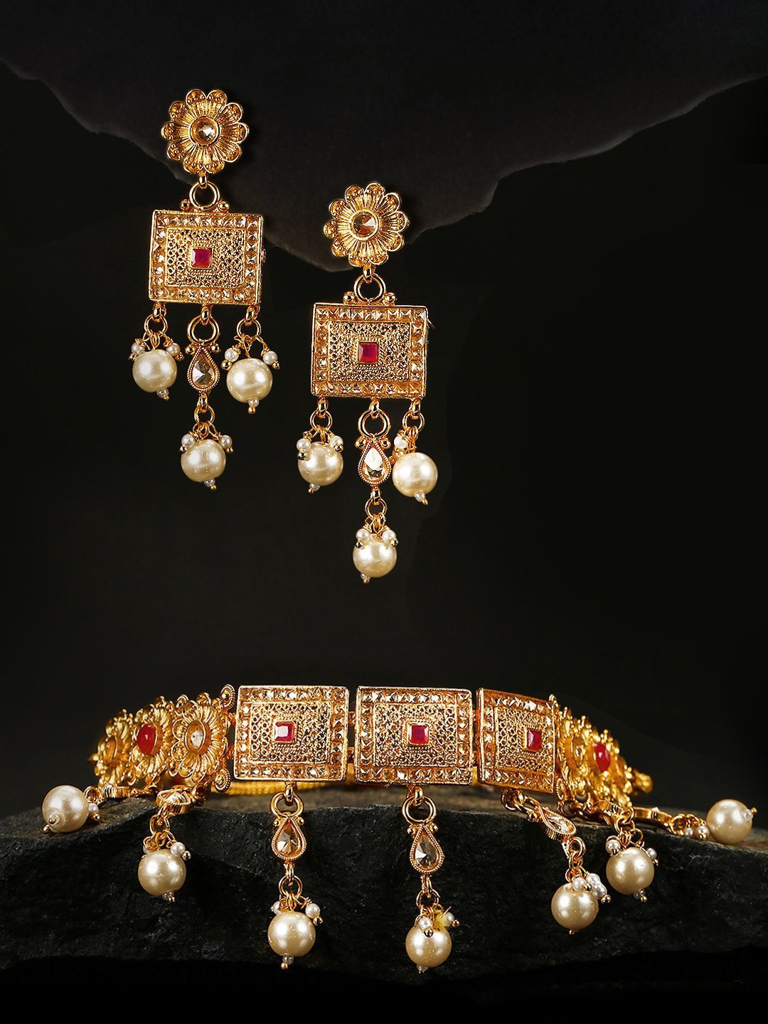 Women's Ruby Pearls Kundan Gold Plated Choker - Priyaasi