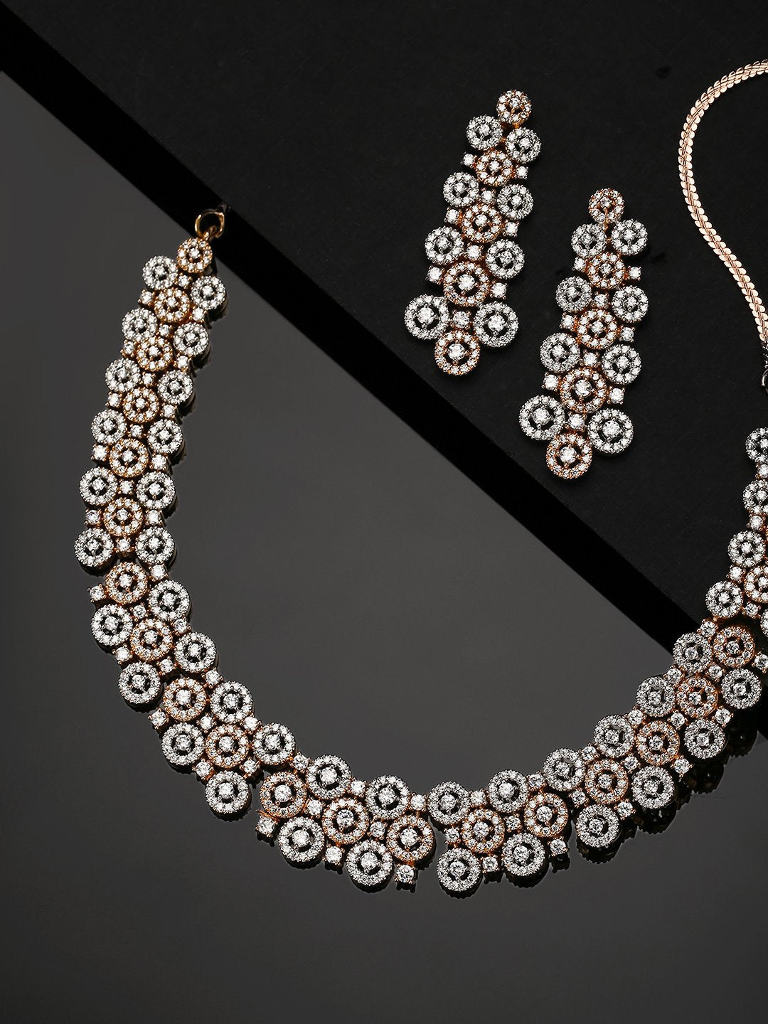 Women's  American Diamond Rose Gold Plated Geometric Jewellery Set - Priyaasi