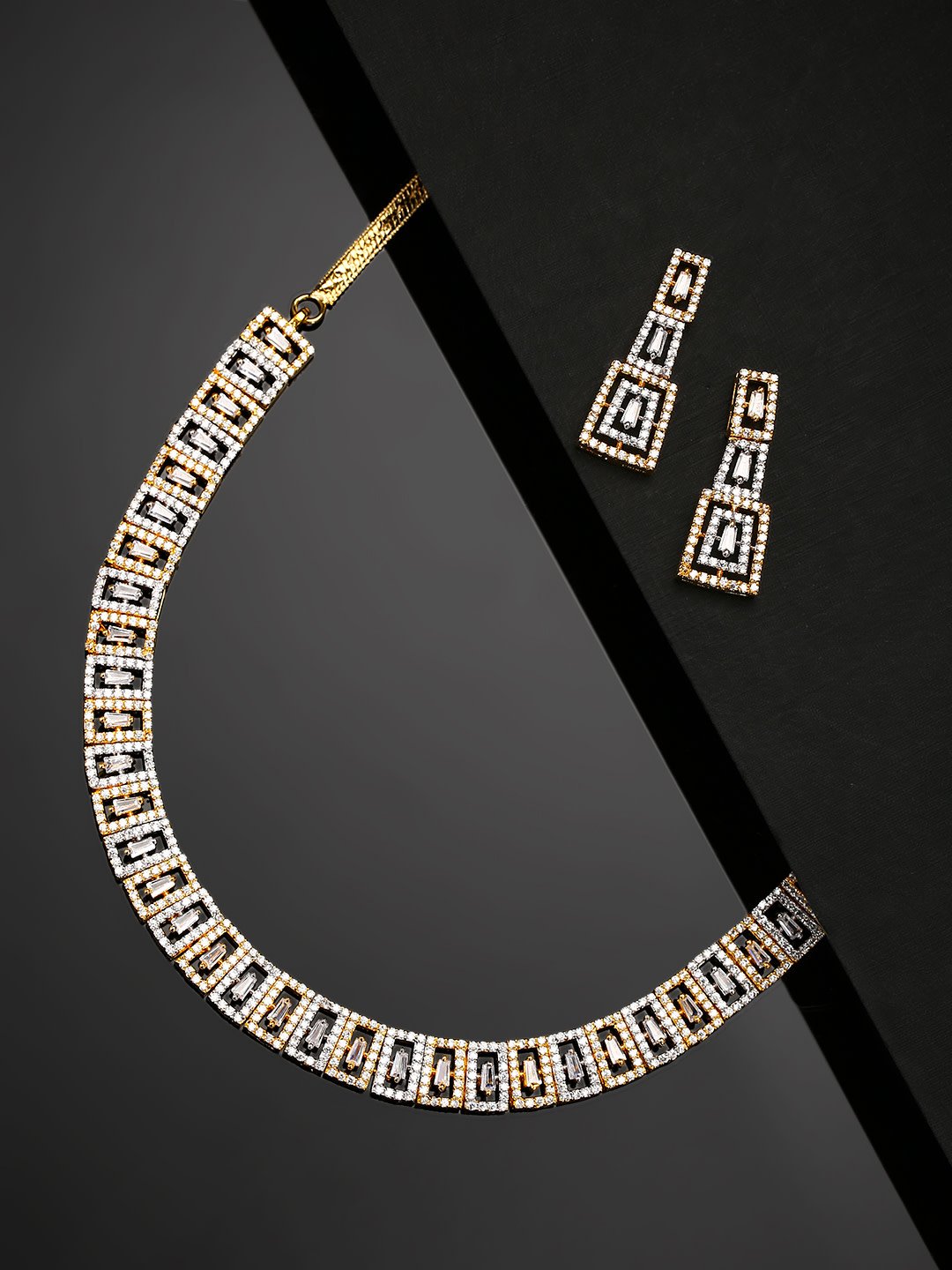 Women's  American Diamond Gold Plated Geometric Jewellery Set - Priyaasi