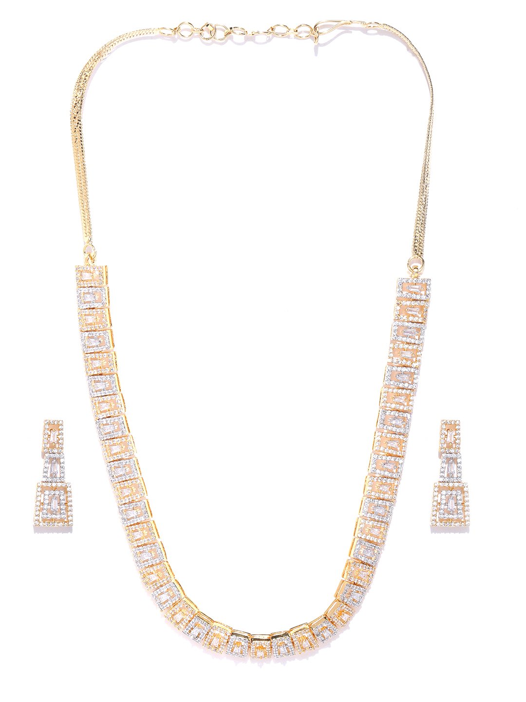 Women's  American Diamond Gold Plated Geometric Jewellery Set - Priyaasi