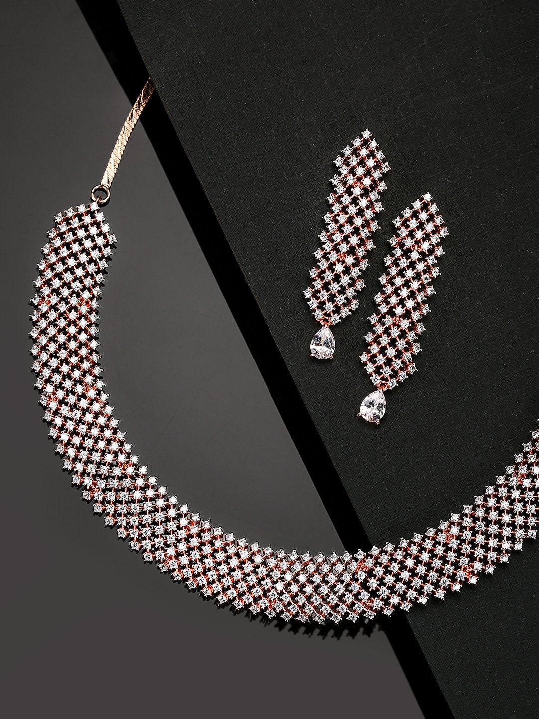 Women's  Ethereal Spirit-American Diamond Rose Gold Plated Jewellery Set - Priyaasi