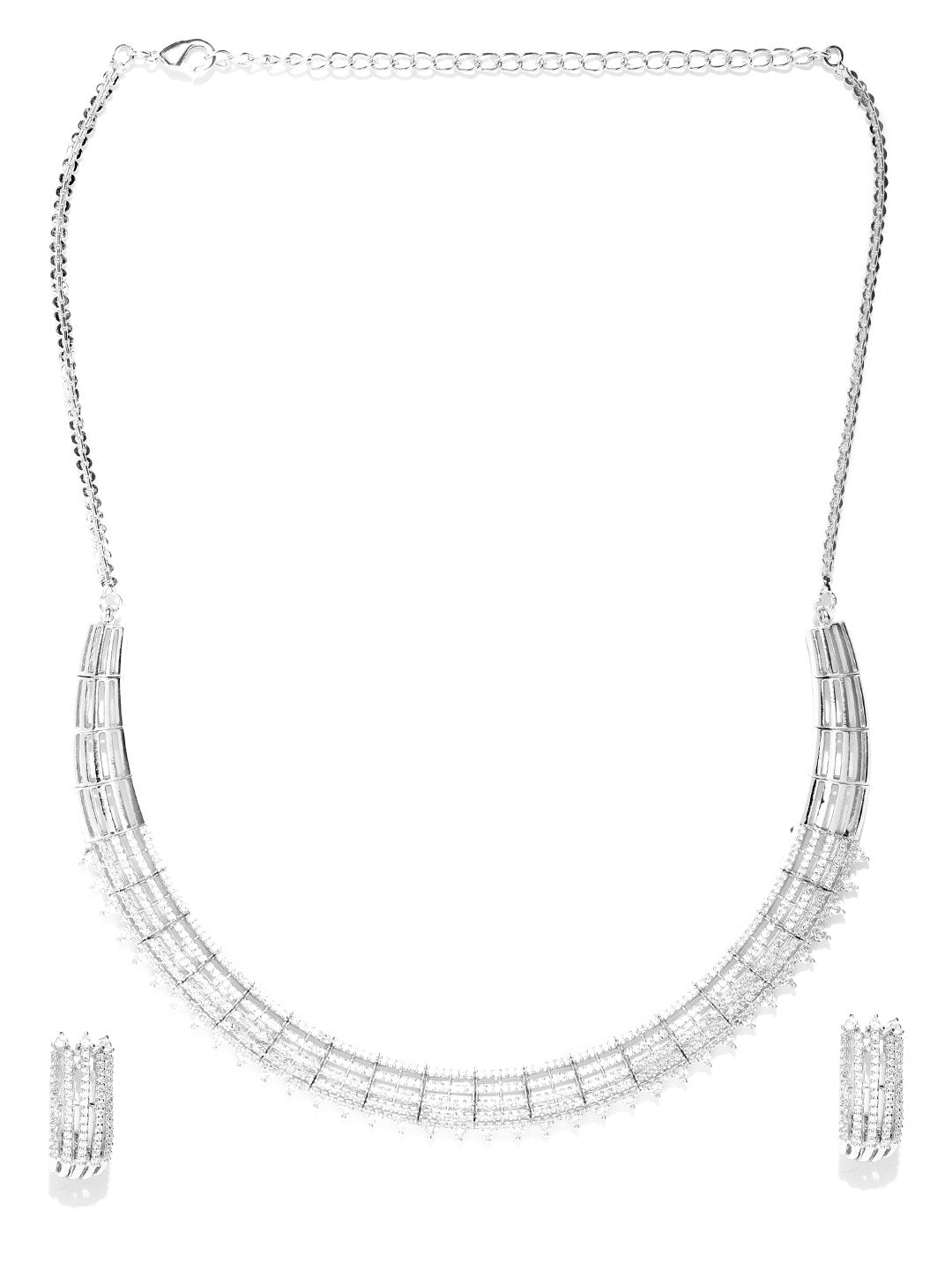 Women's  Steller Strings-American Diamond Silver Plated Jewellery Set - Priyaasi