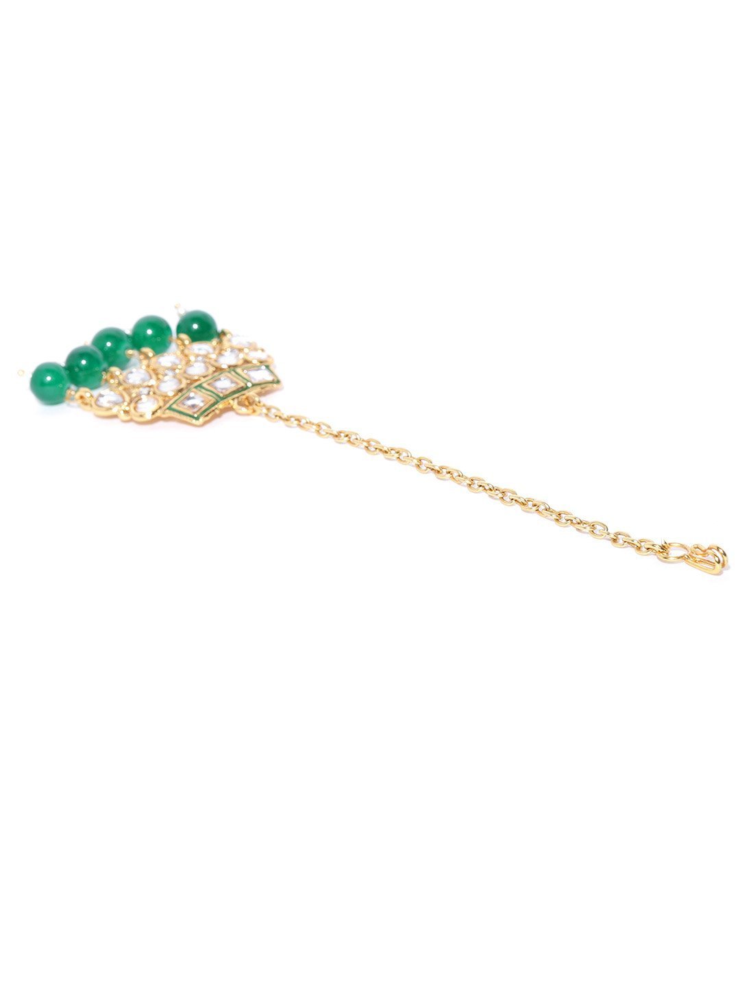 Women's Emerald Kundan Gold Plated MaangTika Jewellery Set - Priyaasi