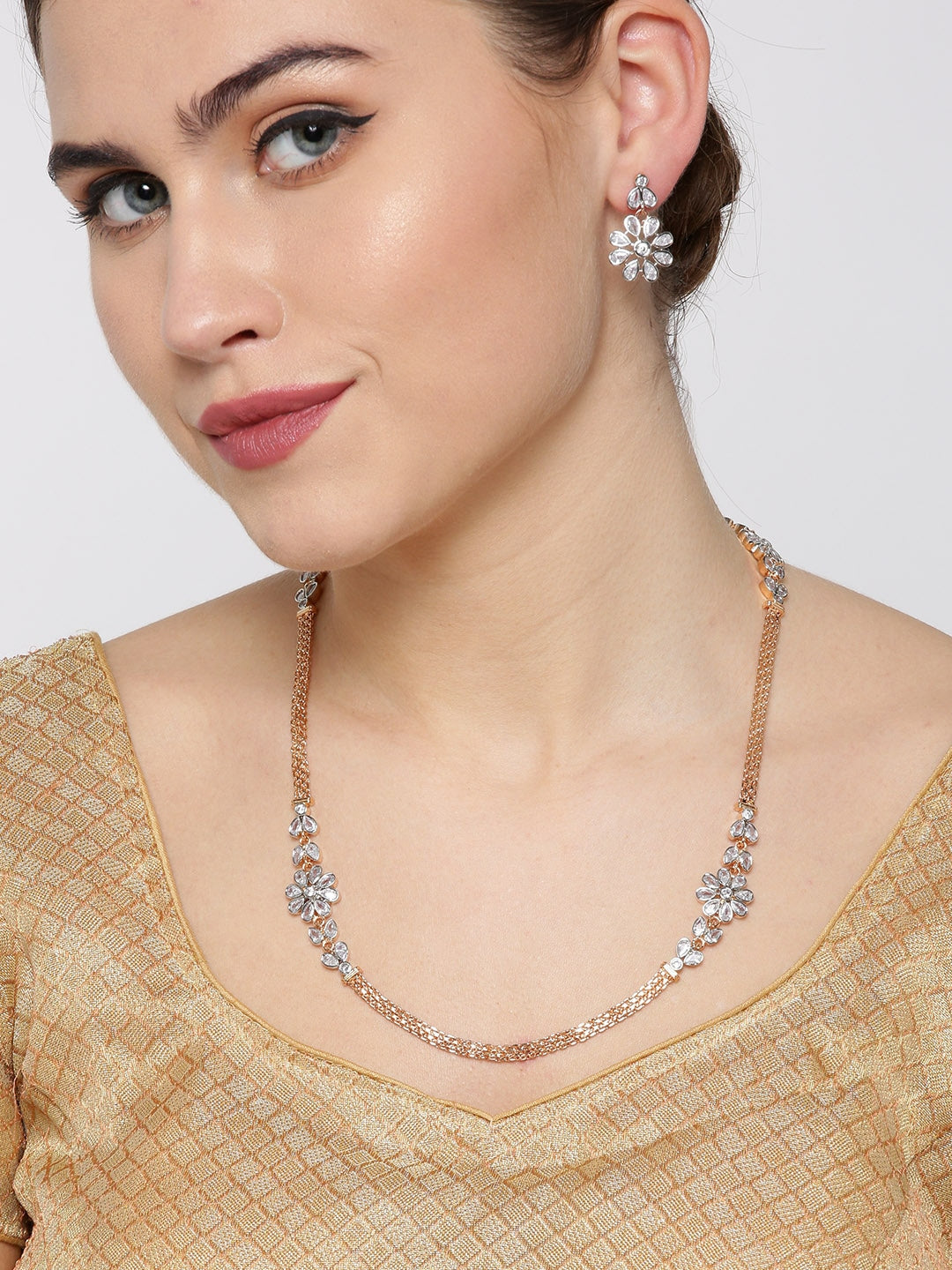Women's  American Diamond Rose Gold Plated Jewellery Set - Priyaasi