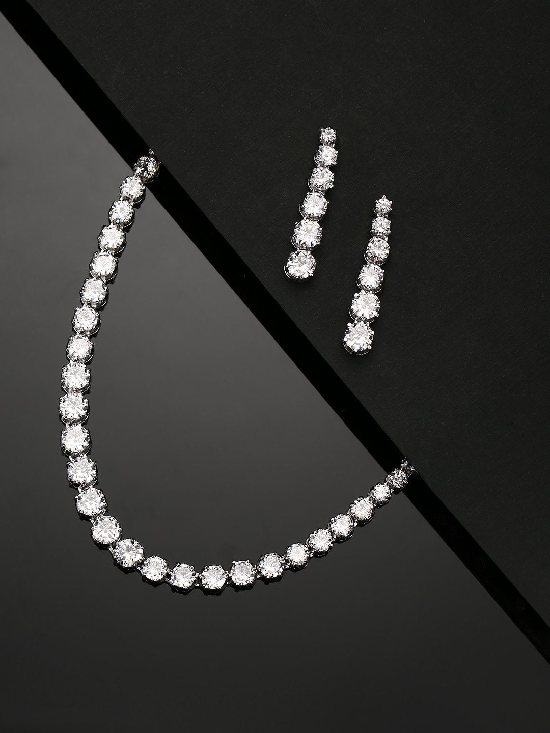 Women's  Moon Shine-American Diamond Silver Plated Jewellery Set - Priyaasi