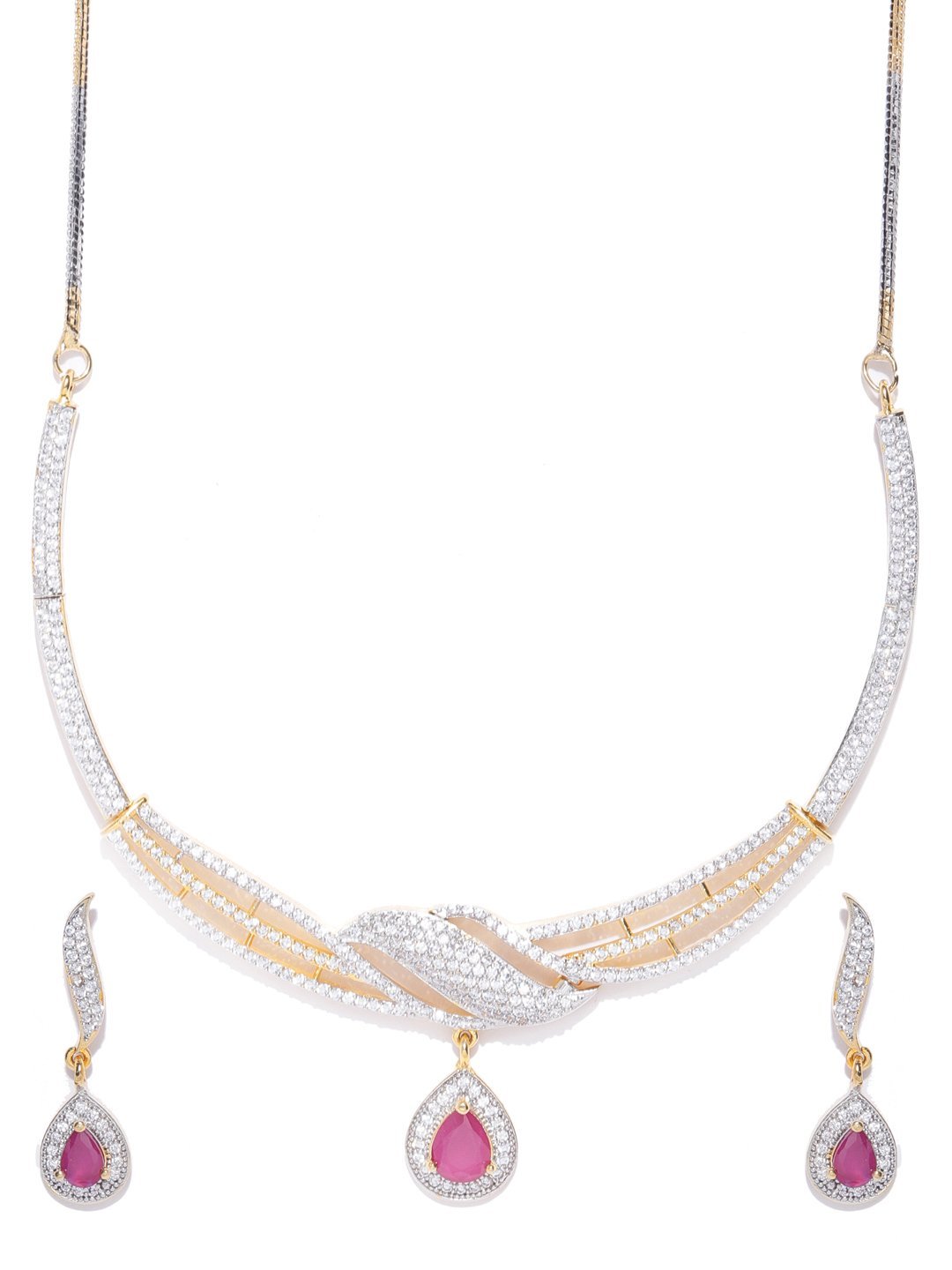 Women's Ruby American Diamond Gold Plated Jewellery Set - Priyaasi