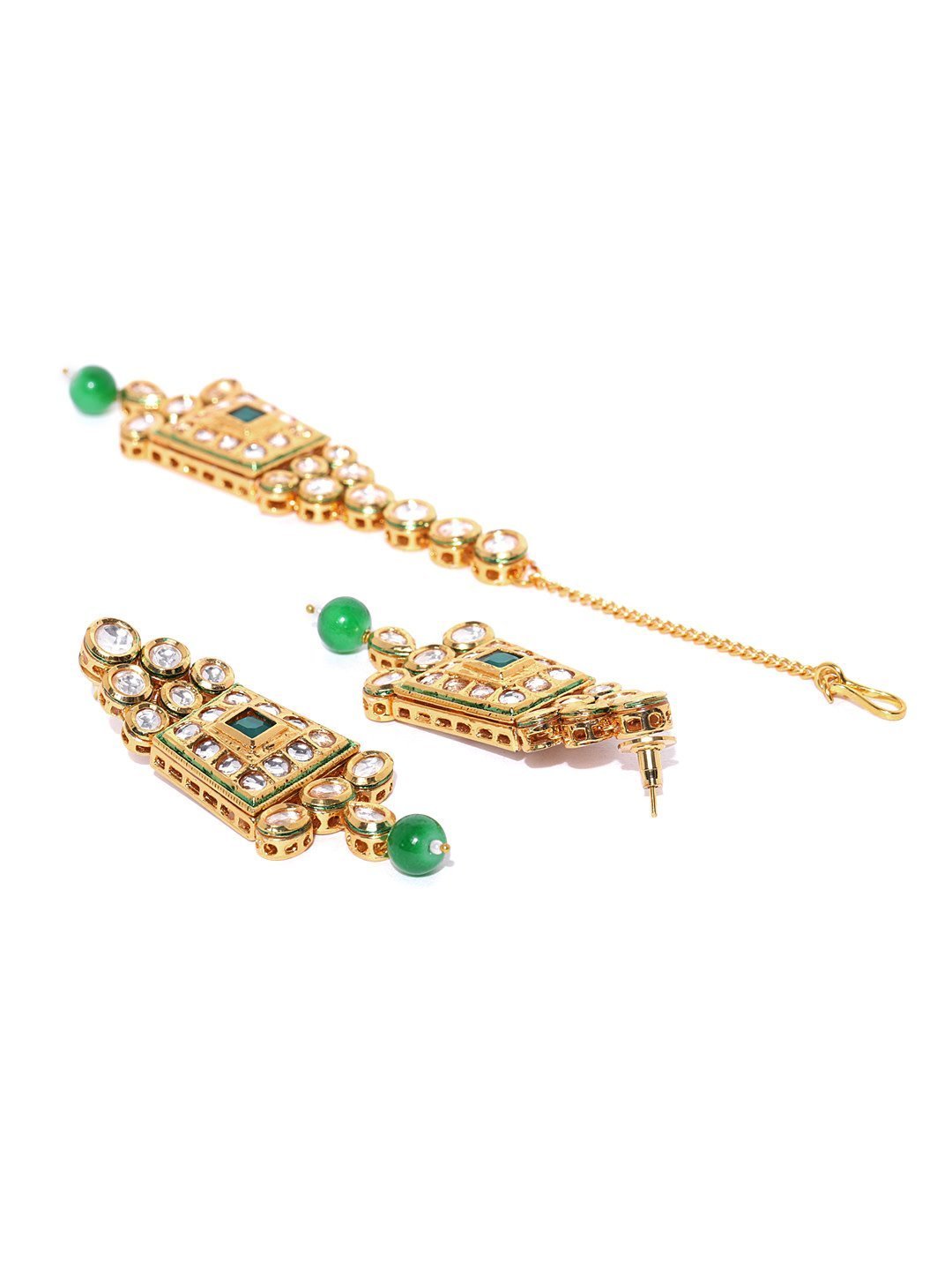 Women's Emerald Kundan Gold Plated MaangTika Jewellery Set - Priyaasi