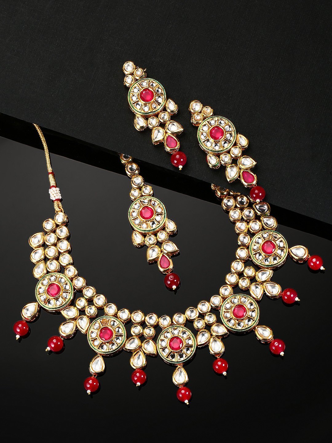 Women's Ruby Kundan Gold Plated MaangTika Jewellery Set - Priyaasi