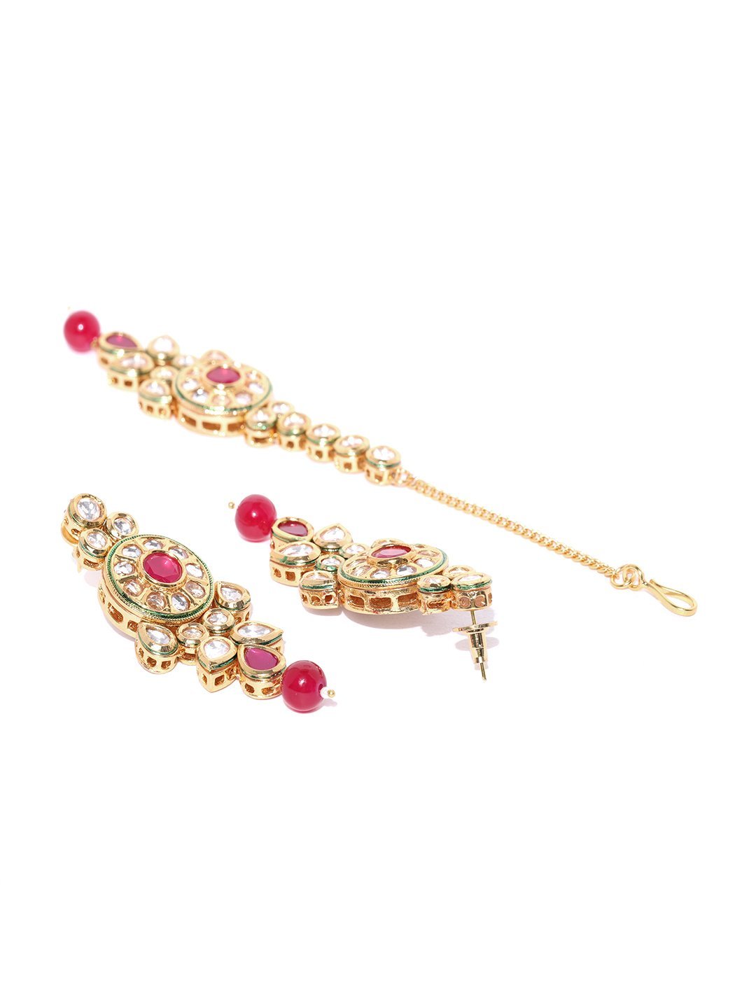 Women's Ruby Kundan Gold Plated MaangTika Jewellery Set - Priyaasi
