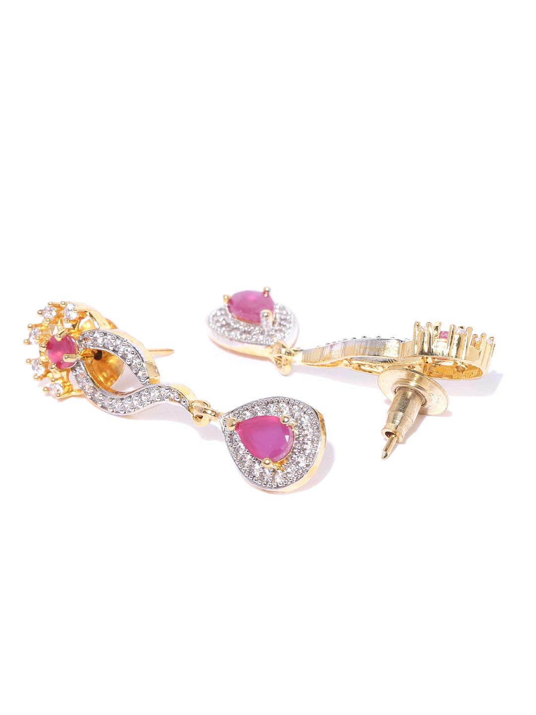 Women's Pink Ruby American Diamond Gold Plated Jewellery Set - Priyaasi