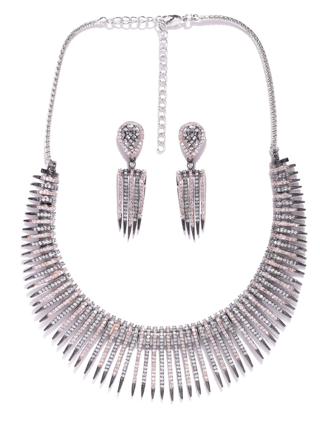 Women's  Black American Diamond Rhodium Plated Linear Jewellery Set - Priyaasi