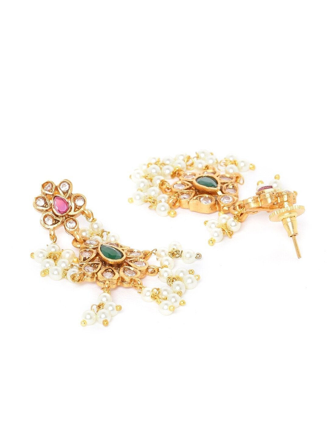 Women's Ruby Emerald Kundan Beads Gold Plated Jewellery Set - Priyaasi