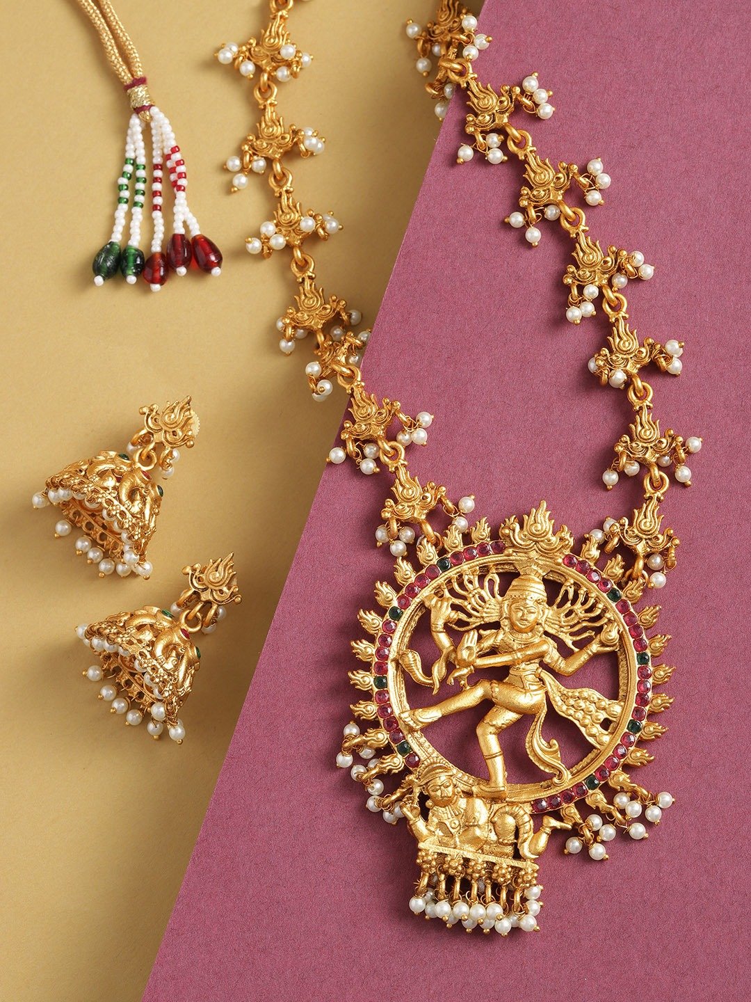 Women's  Beads Gold Plated Natraj Temple Jewellery Set - Priyaasi