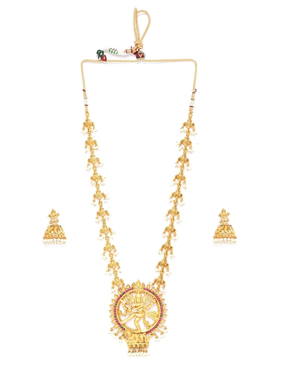 Women's  Beads Gold Plated Natraj Temple Jewellery Set - Priyaasi