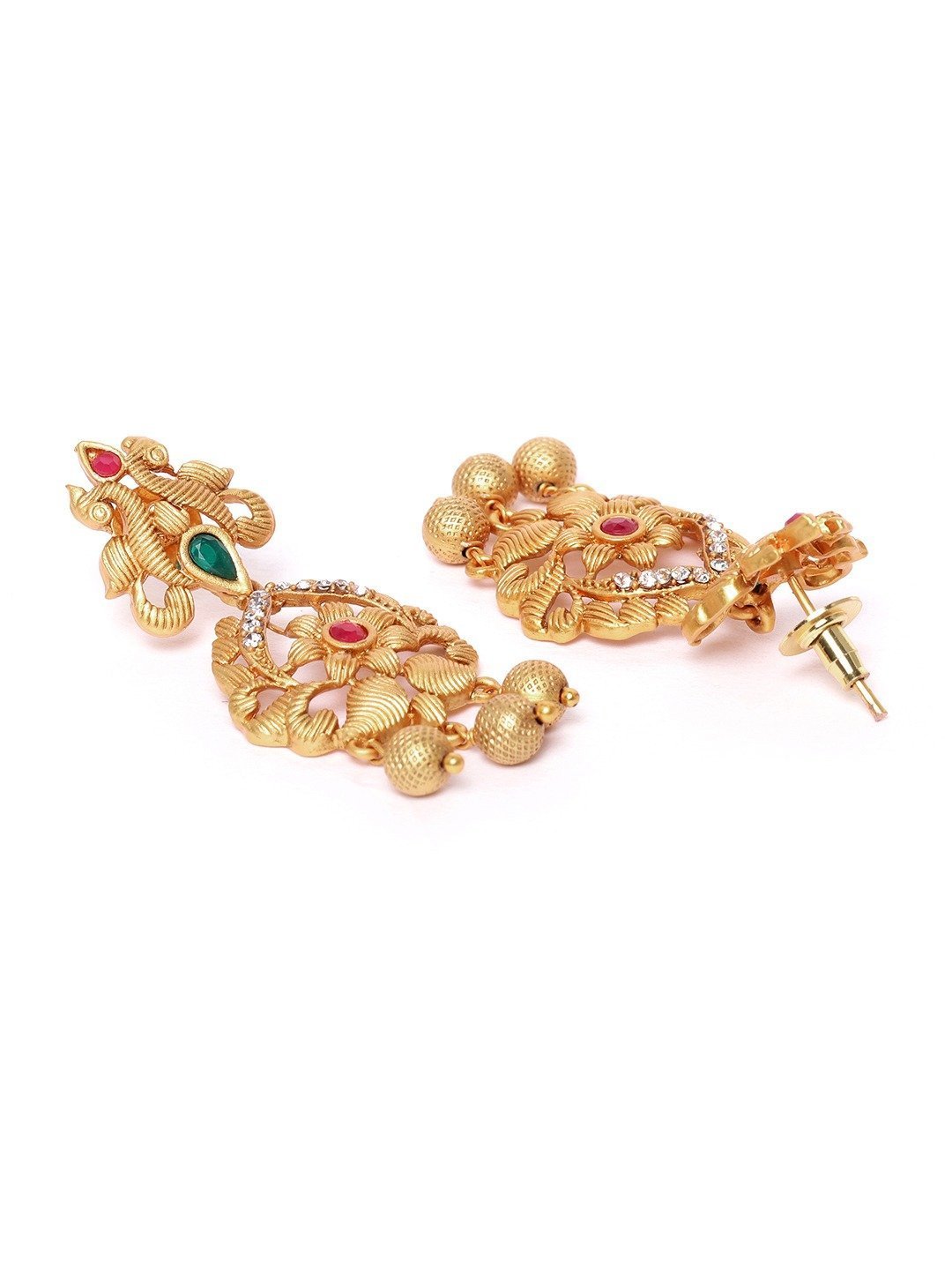 Women's Ruby Emerald Beads Gold Plated Floral Peacock Jewellery Set - Priyaasi